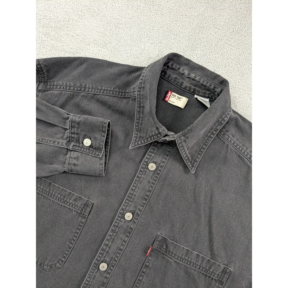 Levis Red Tab Mens Medium Faded Black Denim Long Sleeve Button Down Shirt WPL423